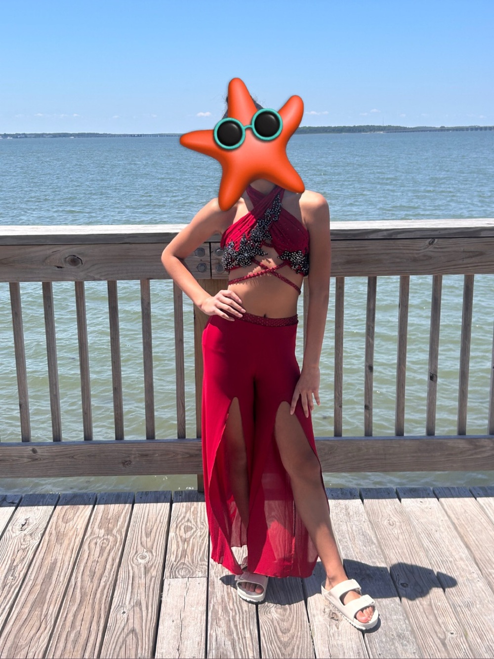 Red Two-Piece Dance costume with rhinestones